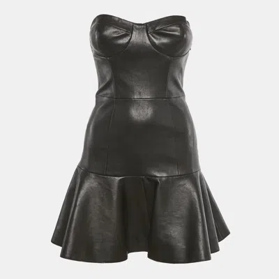 Pre-owned Miu Miu Black Genuine Leather Strapless Mini Dress S