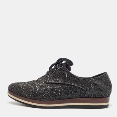 Pre-owned Miu Miu Black Glitter Lace Up Sneakers Size 39