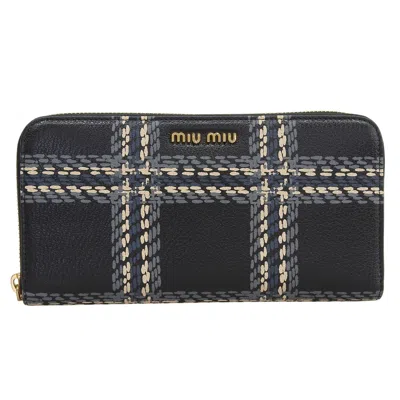 Pre-owned Miu Miu Black Gray Pink Beige Leather Long Wallet (bi-fold) () In Black, Gray, Pink Beige