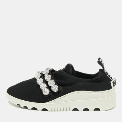 Pre-owned Miu Miu Black Knit Fabric Crystal Embellished Slip On Sneakers Size 41