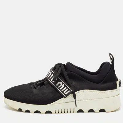 Pre-owned Miu Miu Black Knit Fabric Lace Up Sneakers Size 38