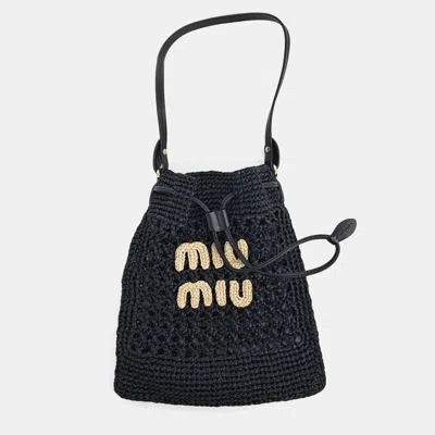 Pre-owned Miu Miu Black Leather And Raffia Woven Fabric Mini Bag