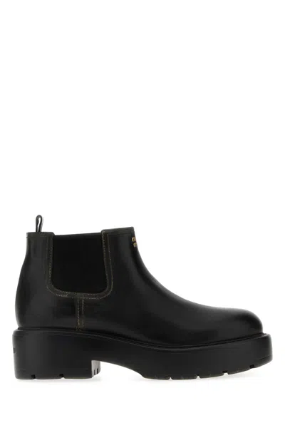 MIU MIU BLACK LEATHER ANKLE BOOTS