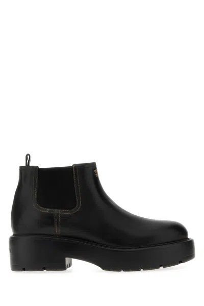 MIU MIU MIU MIU BLACK LEATHER ANKLE BOOTS
