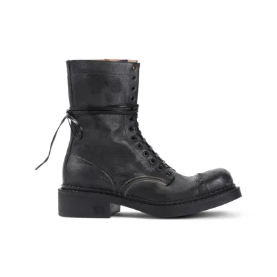 Miu Miu Black Leather Ankle Boots In Blue
