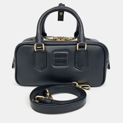 Pre-owned Miu Miu Black Leather Arcadi Tote And Crossbody Bag
