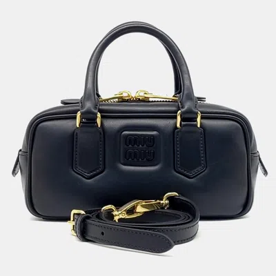 Pre-owned Miu Miu Black Leather Arkady Tote And Crossbody Bag