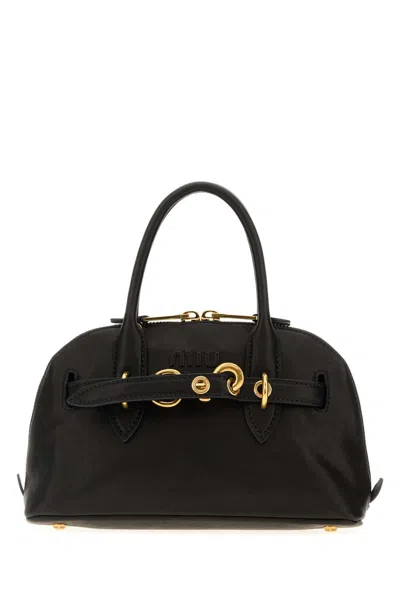 Miu Miu Black Leather Aventure Handbag In Brown
