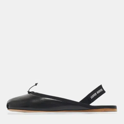 Pre-owned Miu Miu Black Leather Ballerina Flat Mules Size 37