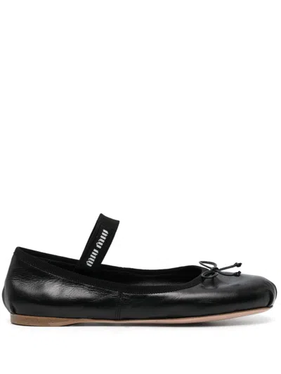 MIU MIU MIU MIU BLACK LEATHER BALLERINAS