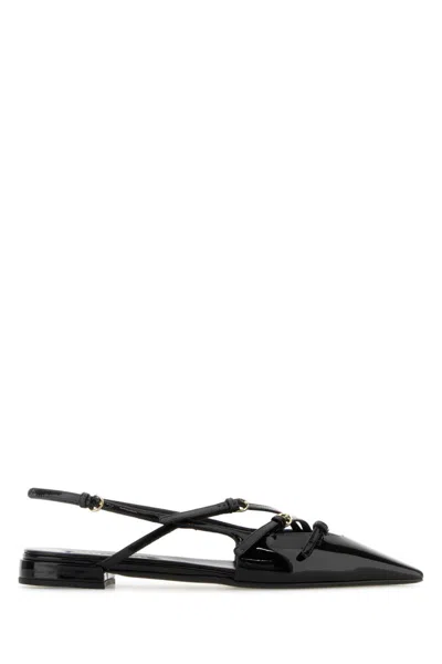 MIU MIU BLACK LEATHER BALLET FLATS
