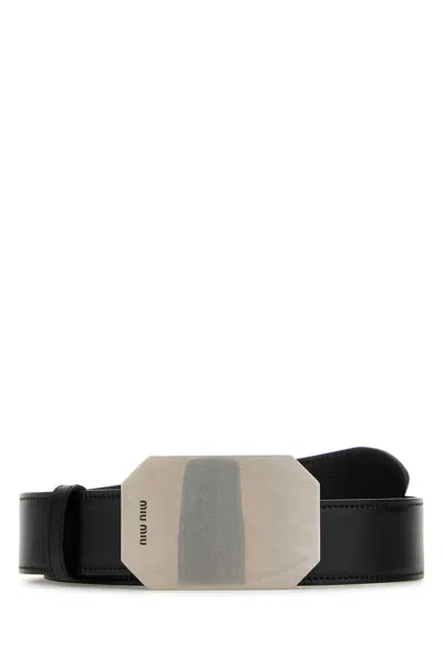 Miu Miu Black Leather Belt In Radica