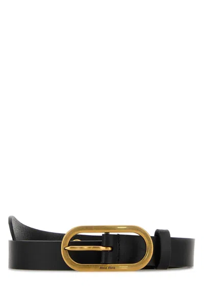 Miu Miu Black Leather Belt In Neutral