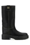 Miu Miu Stylish Leather Boots Featuring Chunky Sole In Black