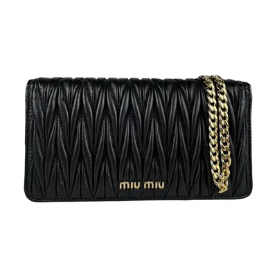 Pre-owned Miu Miu Black Leather Chain/shoulder Wallet ()