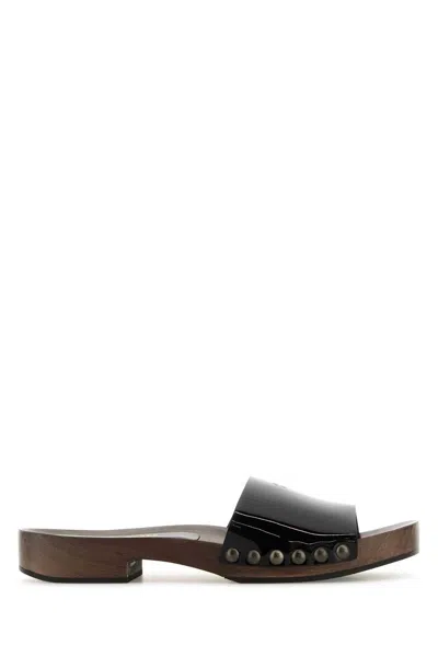 MIU MIU MIU MIU BLACK LEATHER CLOGS