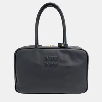 Pre-owned Miu Miu Black Leather Embossed Logo Bowling Bag