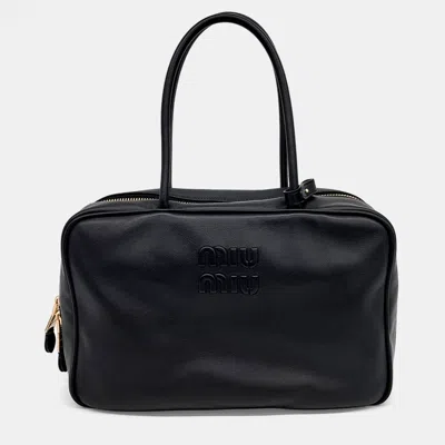 Pre-owned Miu Miu Black Leather Embossed Logo Bowling Bag