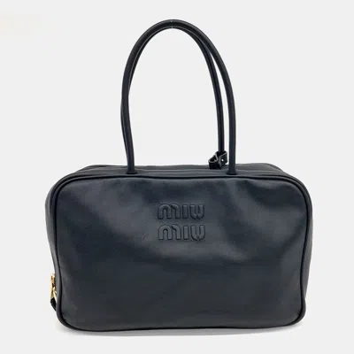 Pre-owned Miu Miu Black Leather Embossed Logo Bowling Bag