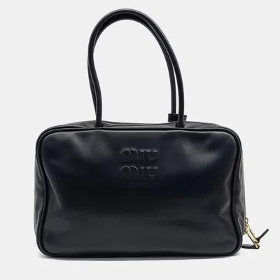Pre-owned Miu Miu Black Leather Embossed Logo Bowling Bag