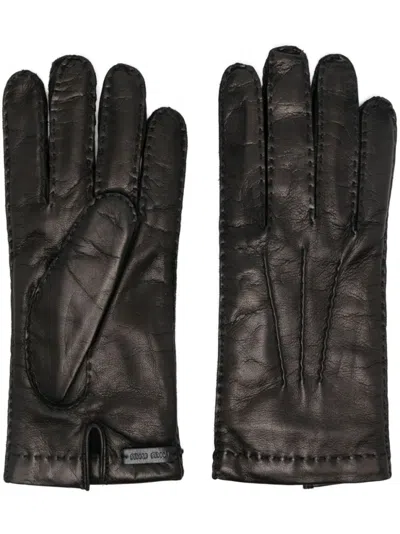 MIU MIU BLACK LEATHER GLOVES