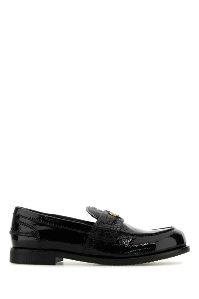 MIU MIU MIU MIU BLACK LEATHER LOAFERS