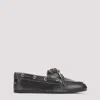 Miu Miu Unlined Boat Loafers In Decolored Leather In Black