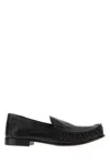 Miu Miu Gathered Detail Black Buffalo Leather Loafers In Black