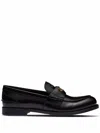 Miu Miu Brushed Leather Penny Loafers With Metal Detail In Black