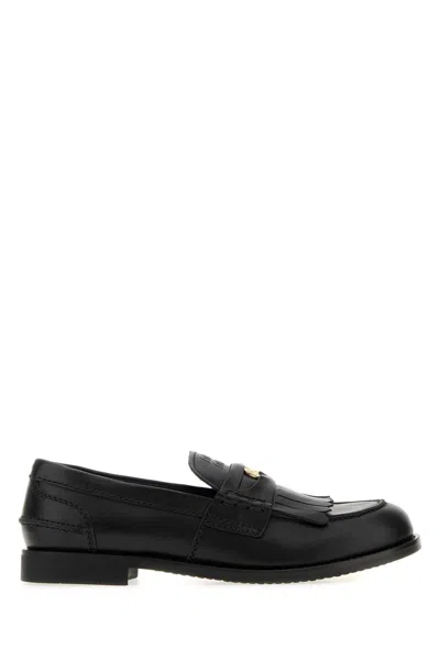 Miu Miu Leather Loafers In Slate In Black