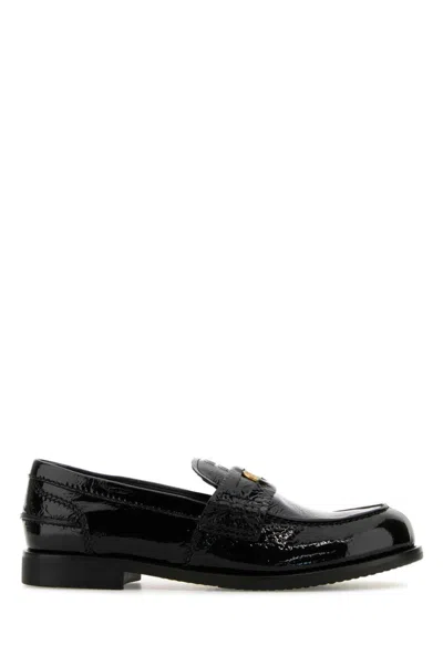 Miu Miu Black Leather Slip-on Loafers