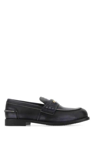 Miu Miu Black Leather Loafers In F0002