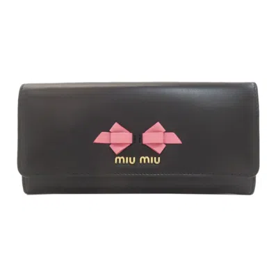 Pre-owned Miu Miu Black Leather Long Wallet (bi-fold) ()