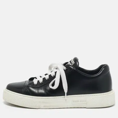Pre-owned Miu Miu Black Leather Low Top Sneakers Size 39