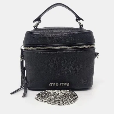 Pre-owned Miu Miu Black Leather Madras Tote And Shoulder Bag