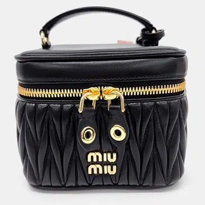 Pre-owned Miu Miu Black Leather Matrasé Top Handle Tote Bag