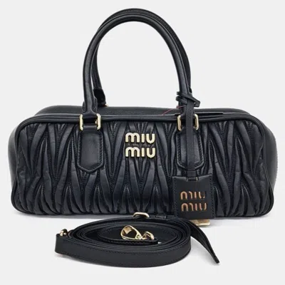 Pre-owned Miu Miu Black Leather Matrasse Arkady Tote Bag