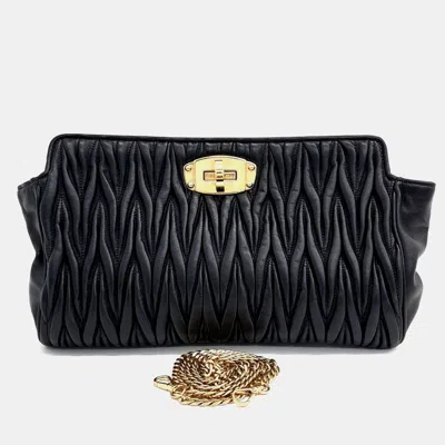 Pre-owned Miu Miu Black Leather Matrasse Clutch And Shoulder Bag