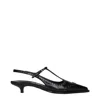 Miu Miu Black Leather Mid Heel Pumps In Black