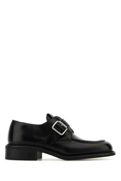 Miu Miu Leather Brogue Shoes In Black
