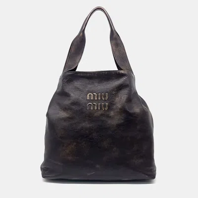 Pre-owned Miu Miu Black Leather Nappa Hobo Bag