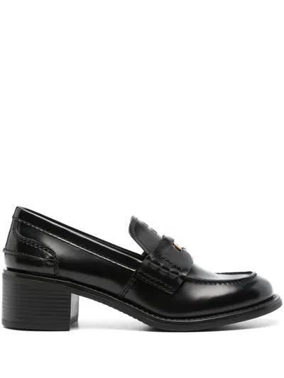 MIU MIU BLACK LEATHER PENNY LOAFERS