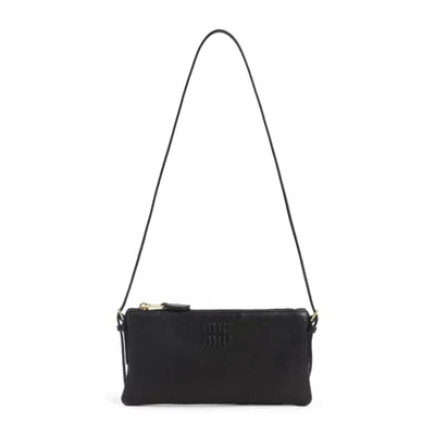 Miu Miu Black Leather Pouch With Embossed Logo