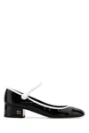 Miu Miu Leather Block Heel Pumps With Patent Finish In Black