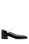 Miu Miu Leather Block Heel Pumps With Patent Finish In Nerobianco