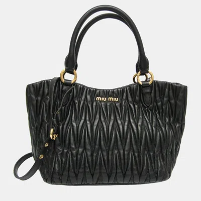 Pre-owned Miu Miu Black Leather Ruffle Top Handle Bag