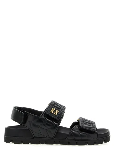 MIU MIU BLACK LEATHER SANDALS