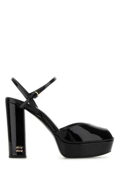 Miu Miu Patent Leather Block-heel Platform Sandals In Black