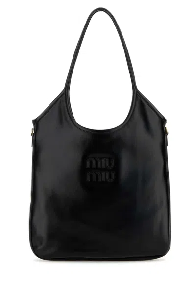 Miu Miu Dark Brown Leather Shopping Bag In Orange