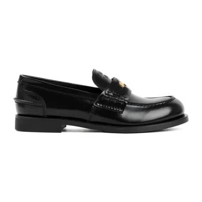Miu Miu Black Leather Slip-on Loafers